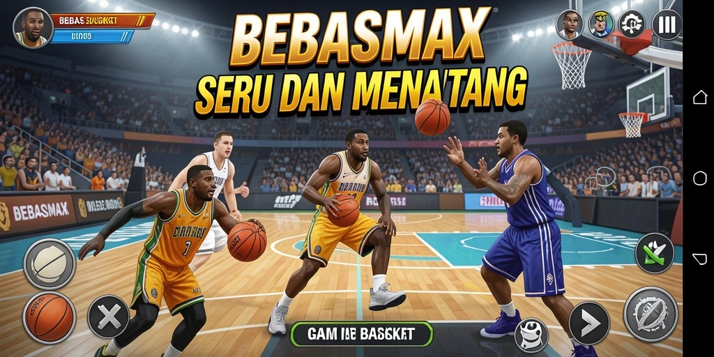 Tampilan antarmuka BEBASMAX yang dinamis saat bermain basket.