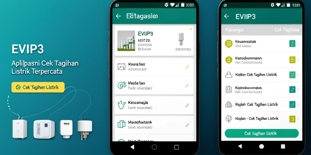 Antarmuka aplikasi EVIP3 untuk cek tagihan listrik yang praktis.