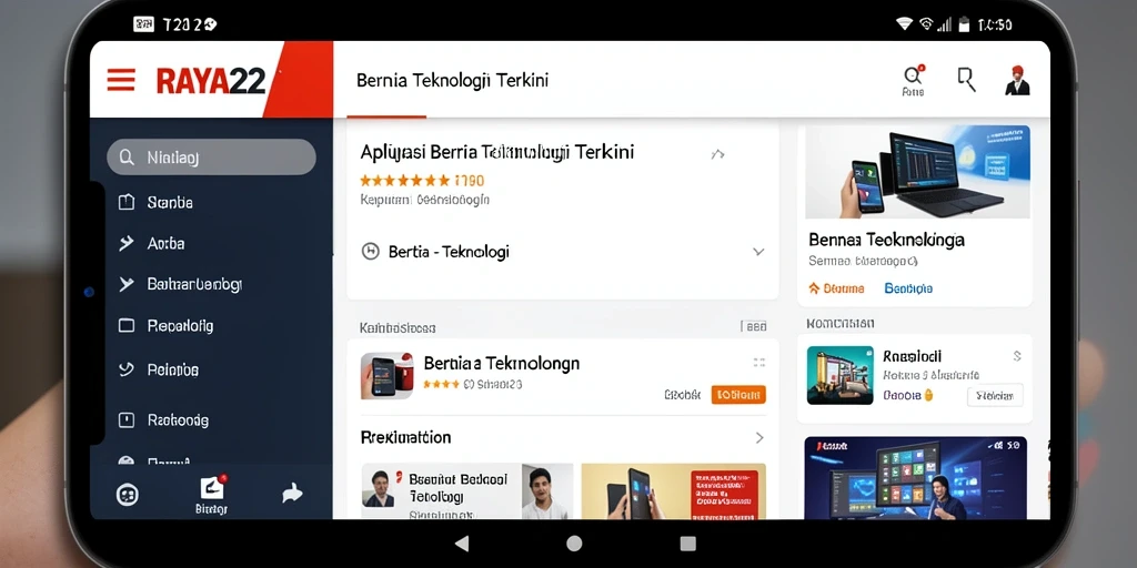 Antarmuka RAYA22 menampilkan berita teknologi terkini dengan jelas.